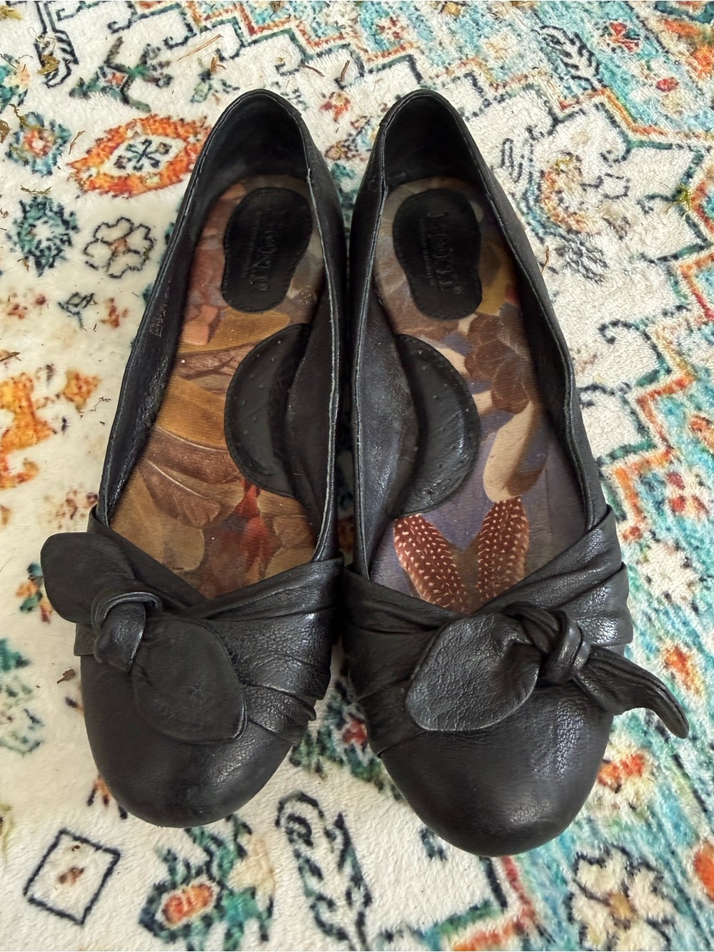 Black Leather Knot Ballerina Flats - Women